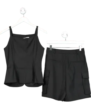 4th & Reckless Black Devon Tailored Longline Cargo Shorts And Square Neck Waistcoat UK 8