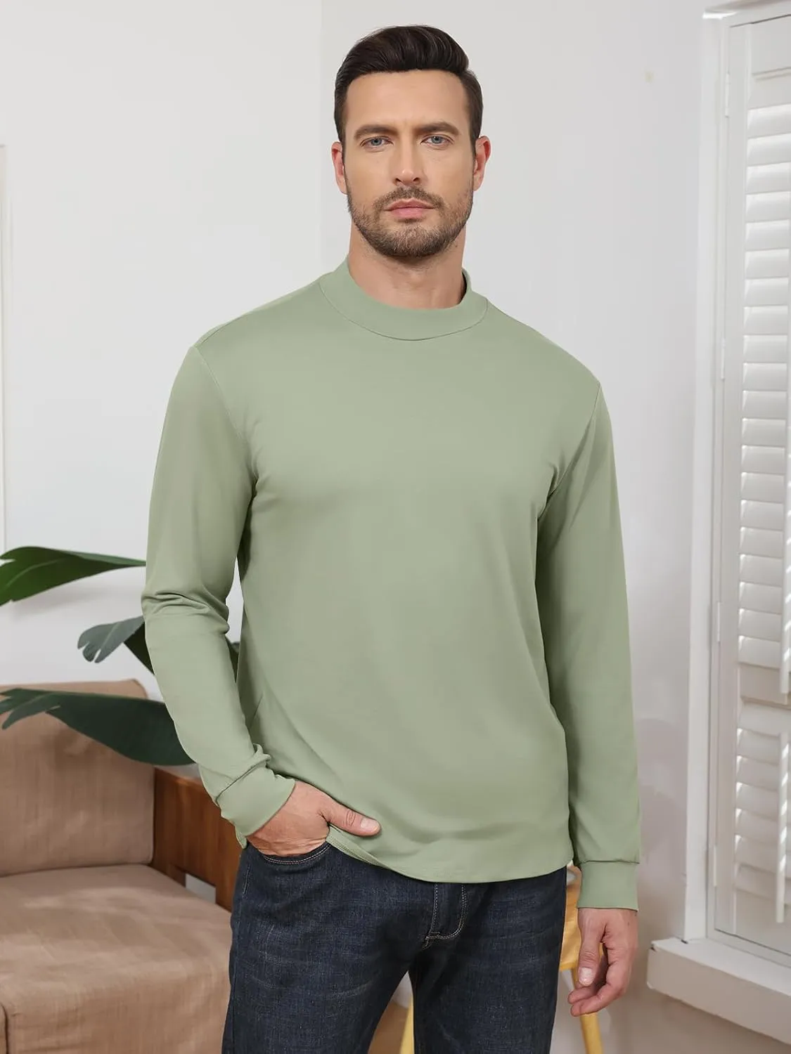 Angbater Mens Mock Turtleneck Long Sleeve Shirts Thermal Underwear Turtle Neck Undershirt Pullover T Shirt