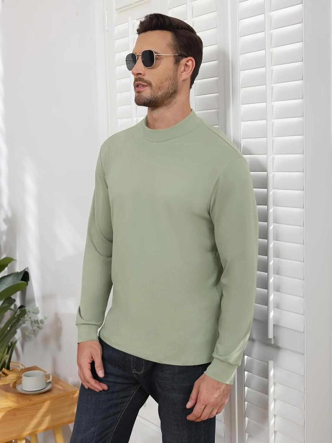 Angbater Mens Mock Turtleneck Long Sleeve Shirts Thermal Underwear Turtle Neck Undershirt Pullover T Shirt