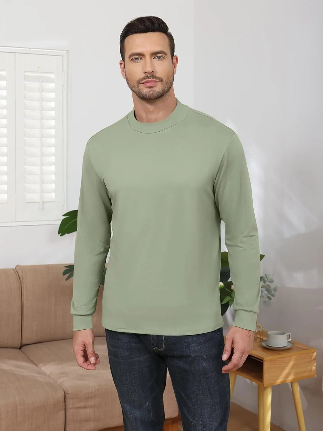 Angbater Mens Mock Turtleneck Long Sleeve Shirts Thermal Underwear Turtle Neck Undershirt Pullover T Shirt