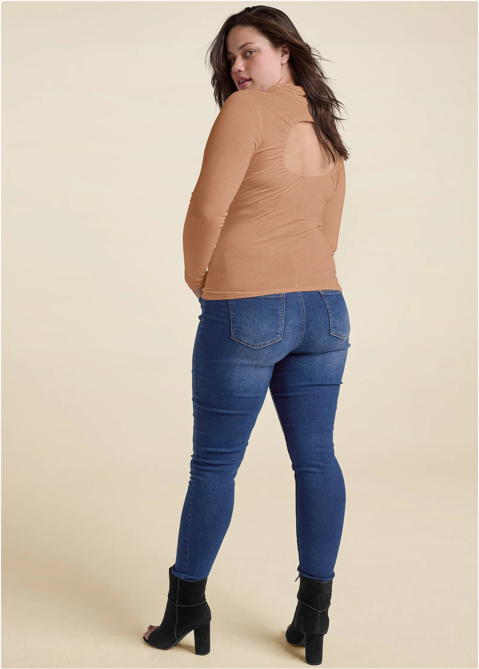 Back Cut-Out Casual Top - Camel
