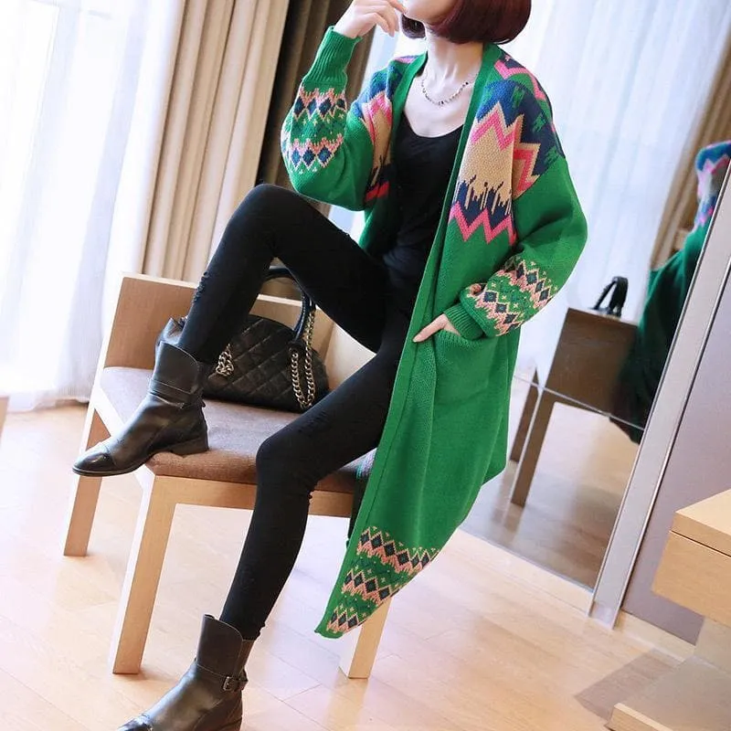 Colorful Long Sleeve Knitted Cardigan Sweater