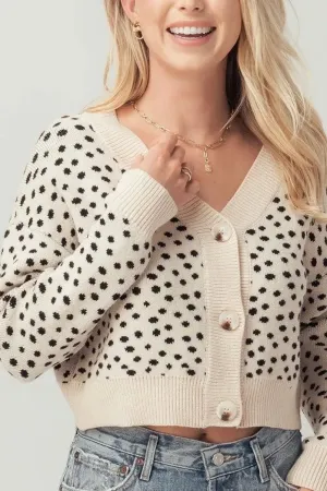 Dot Printed V-Neck Cropped Cardigan