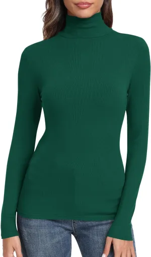 GEMBERA Womens Long Sleeve Turtle Neck Basic Slim Fitted Ribbed Knit Tops Thermal Shirts