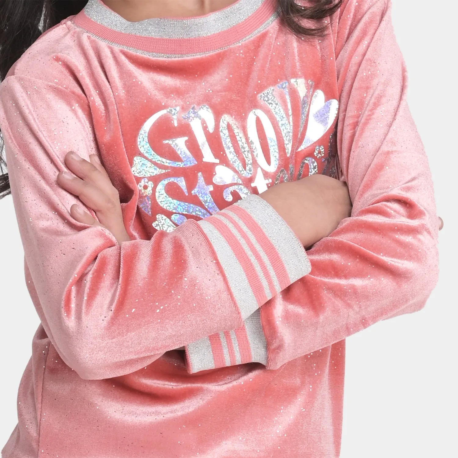 Girls Velvet Sweatshirt Groovy-Pink