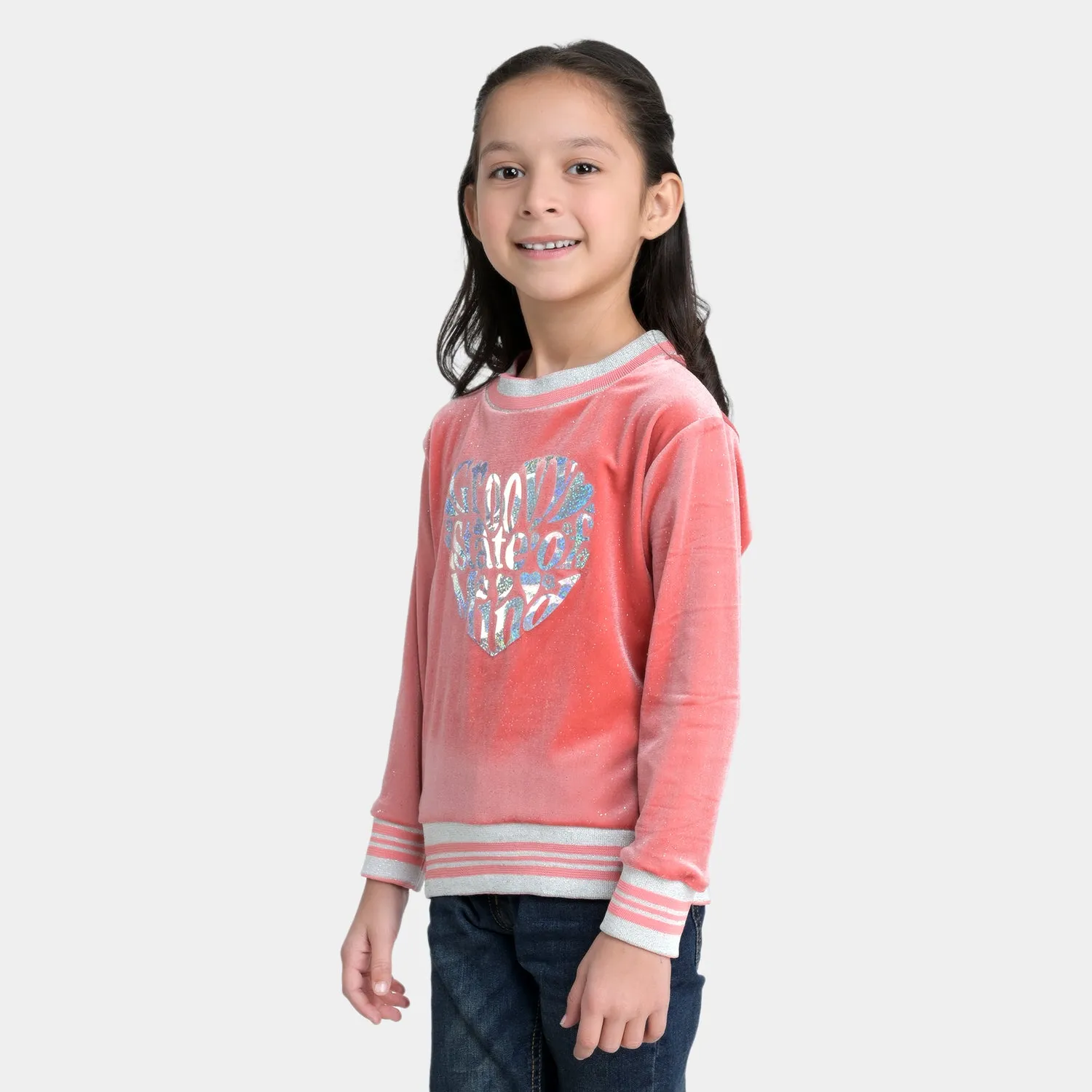 Girls Velvet Sweatshirt Groovy-Pink