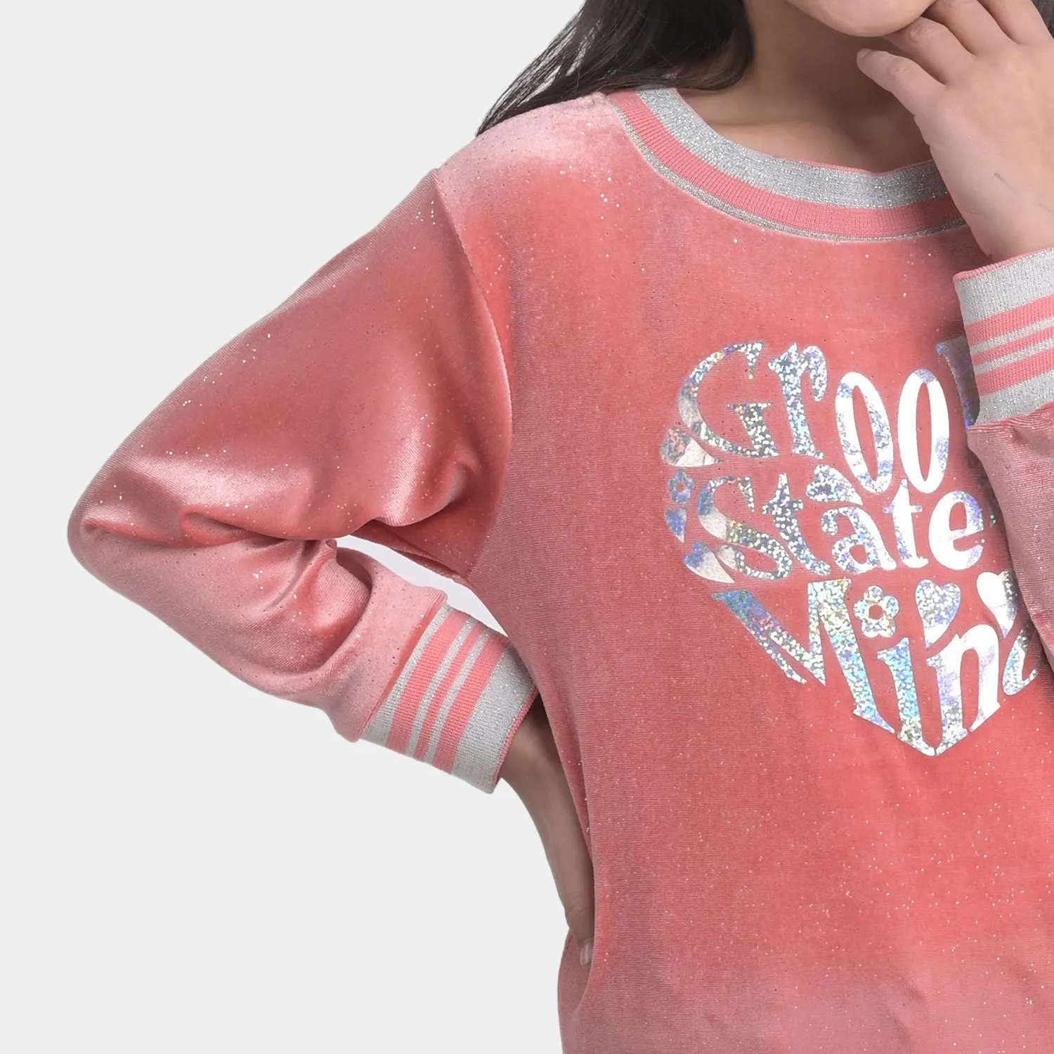 Girls Velvet Sweatshirt Groovy-Pink