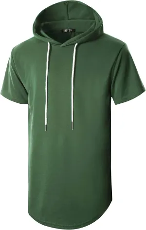 GIVON Men's Short Sleeve Pullover Hoodie Hipster Longline Hooded Shirt Lightweight Cotton Blend Casual Streetwear