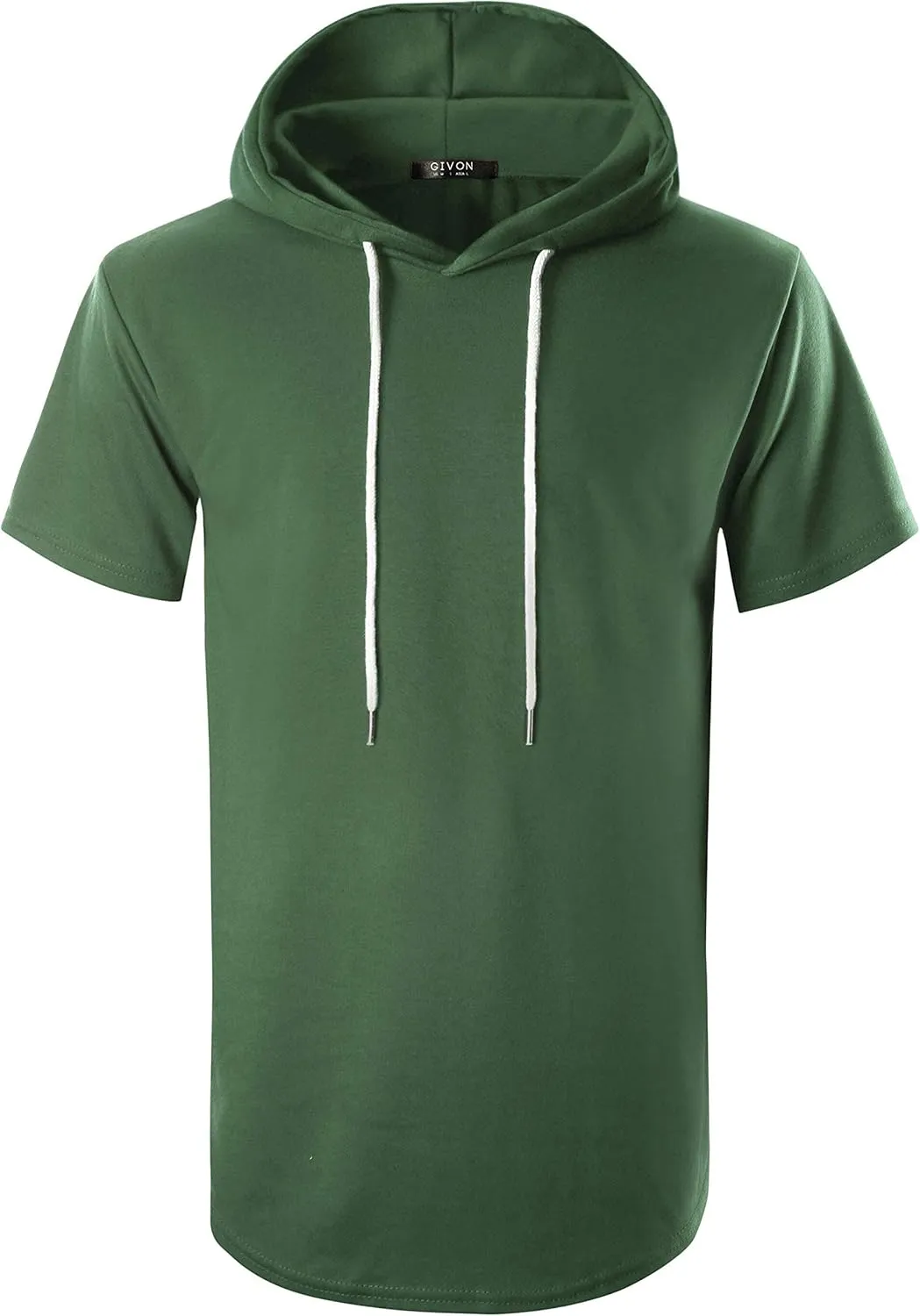 GIVON Men's Short Sleeve Pullover Hoodie Hipster Longline Hooded Shirt Lightweight Cotton Blend Casual Streetwear