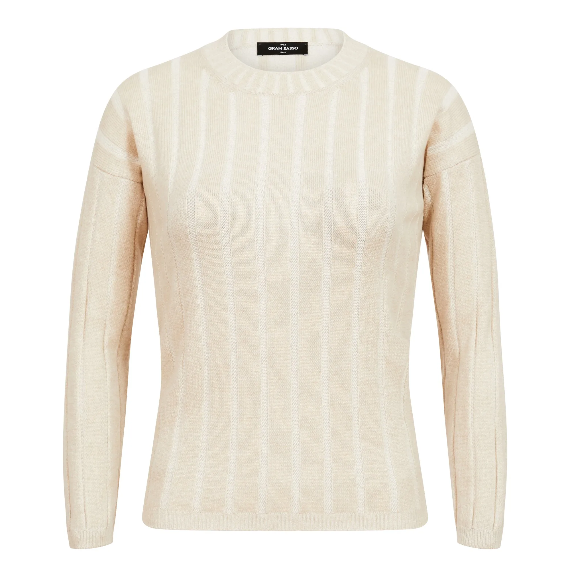 GRAN SASSO Wide Ribbed Crew Neck BEIGE