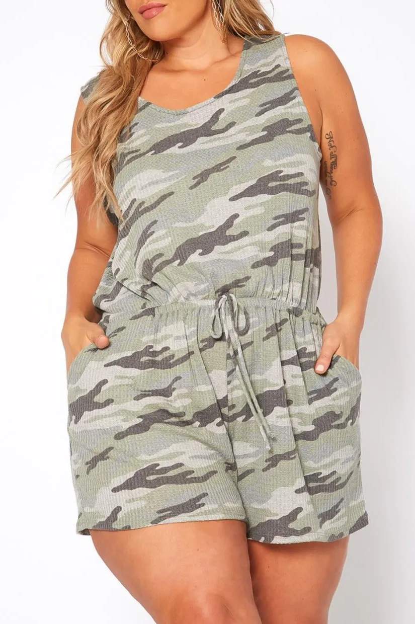 Hi Curvy Plus Size Camo Print Thermal Knit Romper