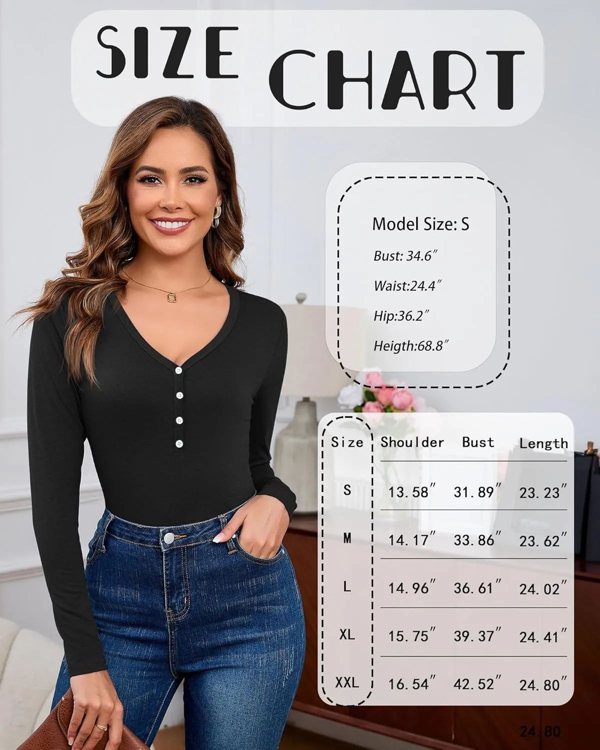 Huukeay 3 Pack Long Sleeve Henley Shirts for Women V Neck Layering Tops Slim Fit Casual Thermal Basic Tee with Button