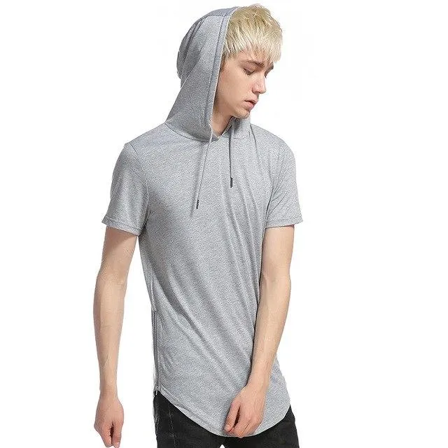 Longline Slim-Fit Side Zipper Hooded T Shirt - 8 Colors