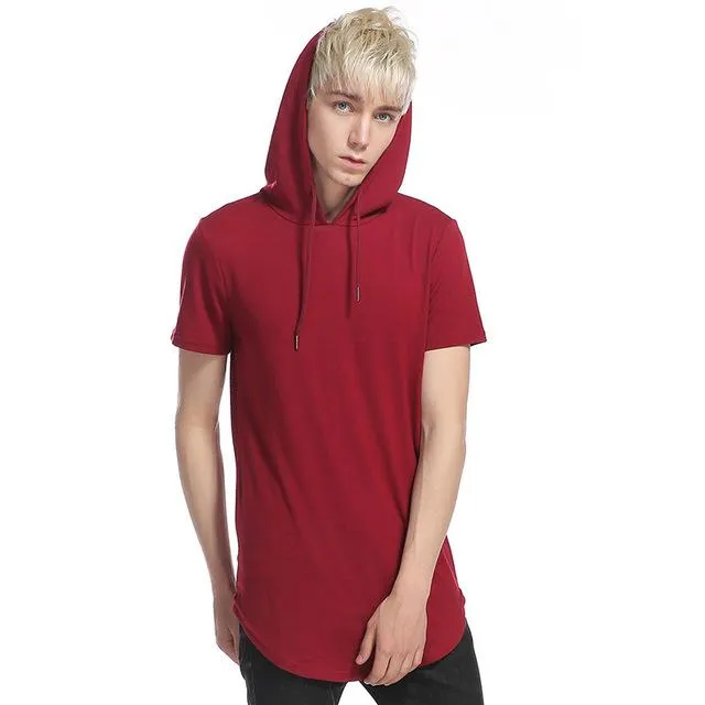 Longline Slim-Fit Side Zipper Hooded T Shirt - 8 Colors