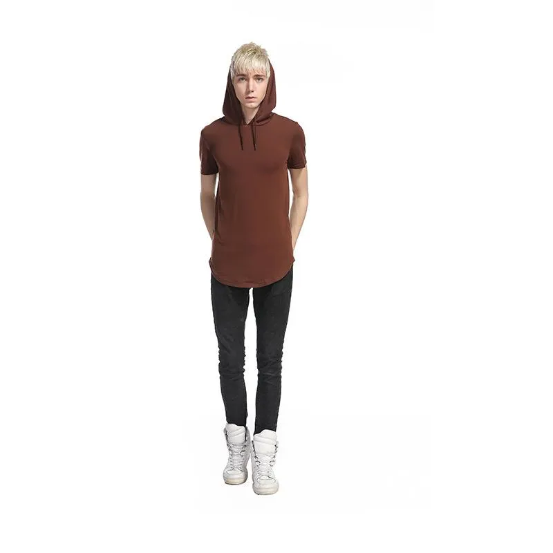 Longline Slim-Fit Side Zipper Hooded T Shirt - 8 Colors