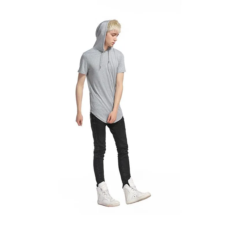 Longline Slim-Fit Side Zipper Hooded T Shirt - 8 Colors
