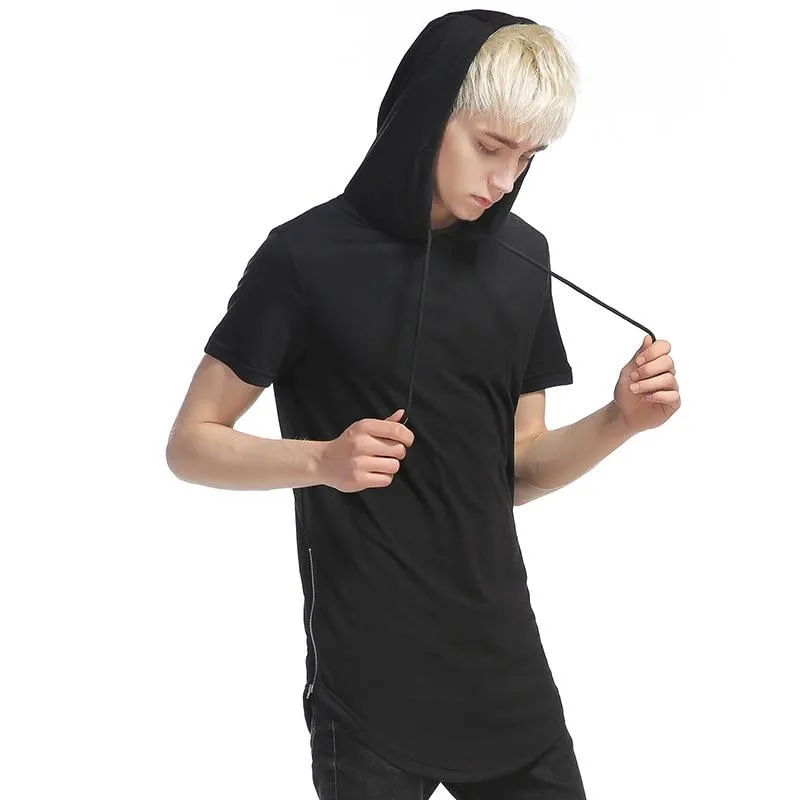 Longline Slim-Fit Side Zipper Hooded T Shirt - 8 Colors