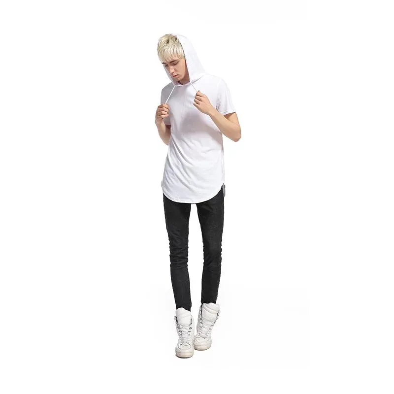 Longline Slim-Fit Side Zipper Hooded T Shirt - 8 Colors