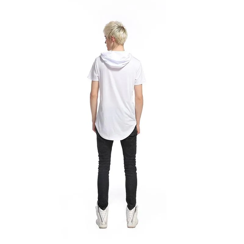 Longline Slim-Fit Side Zipper Hooded T Shirt - 8 Colors