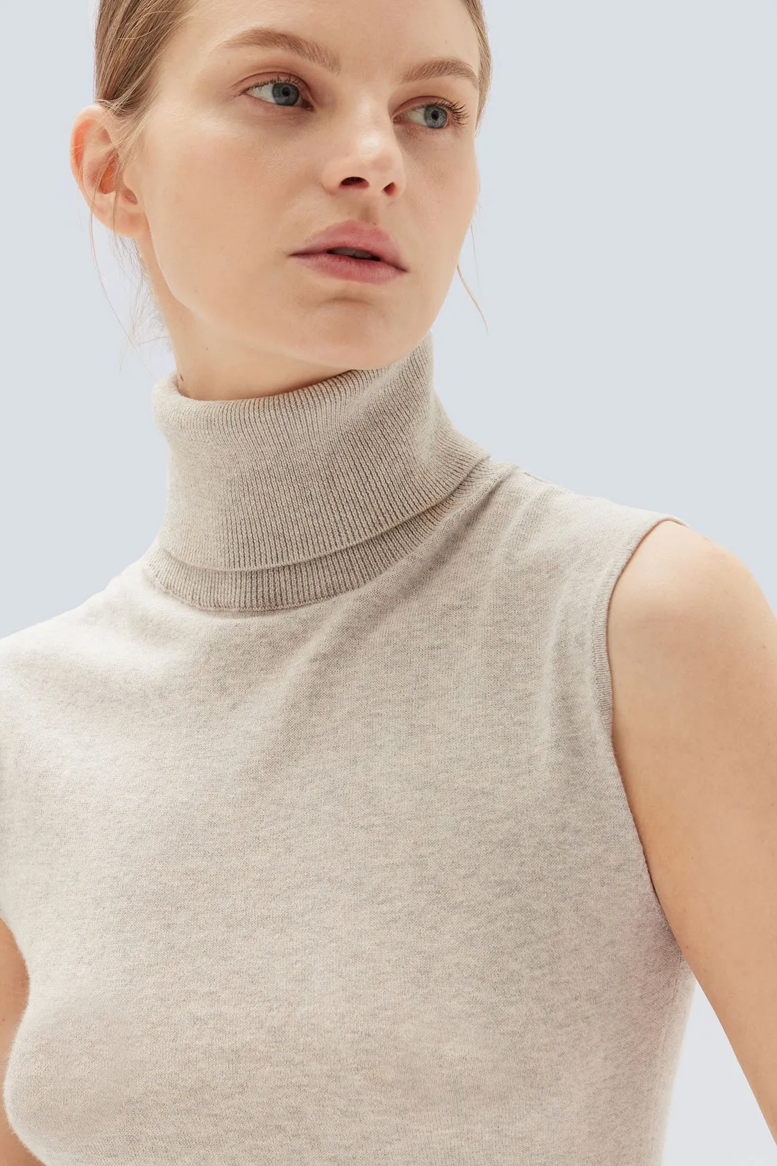 Marcella Cotton Cashmere Top - Oat Marle