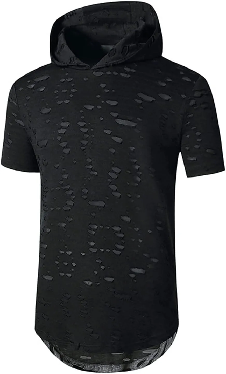 Mens Athletic Hooded Longline T Shirt Lightweight Gym Athletic Hoodie T-Shirts Casual Variety Sport Short Sleeve