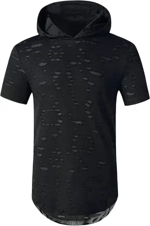 Mens Athletic Hooded Longline T Shirt Lightweight Gym Athletic Hoodie T-Shirts Casual Variety Sport Short Sleeve