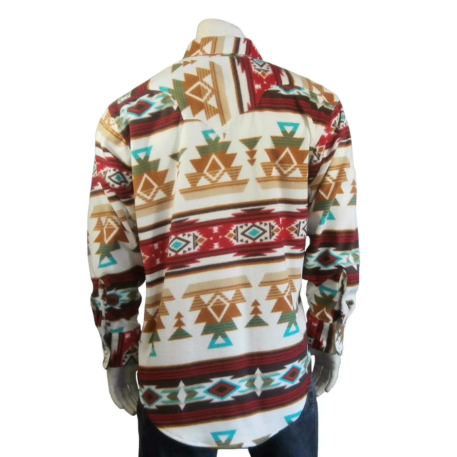 Men's Native Pattern Fleece Western Shirt in Tan & Red