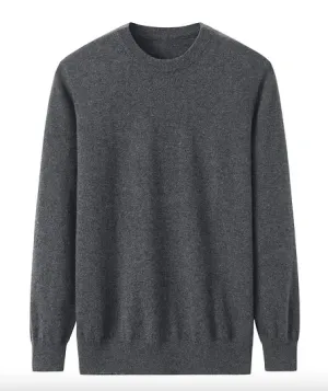 Mens Pure Cashmere Crew Storm Grey