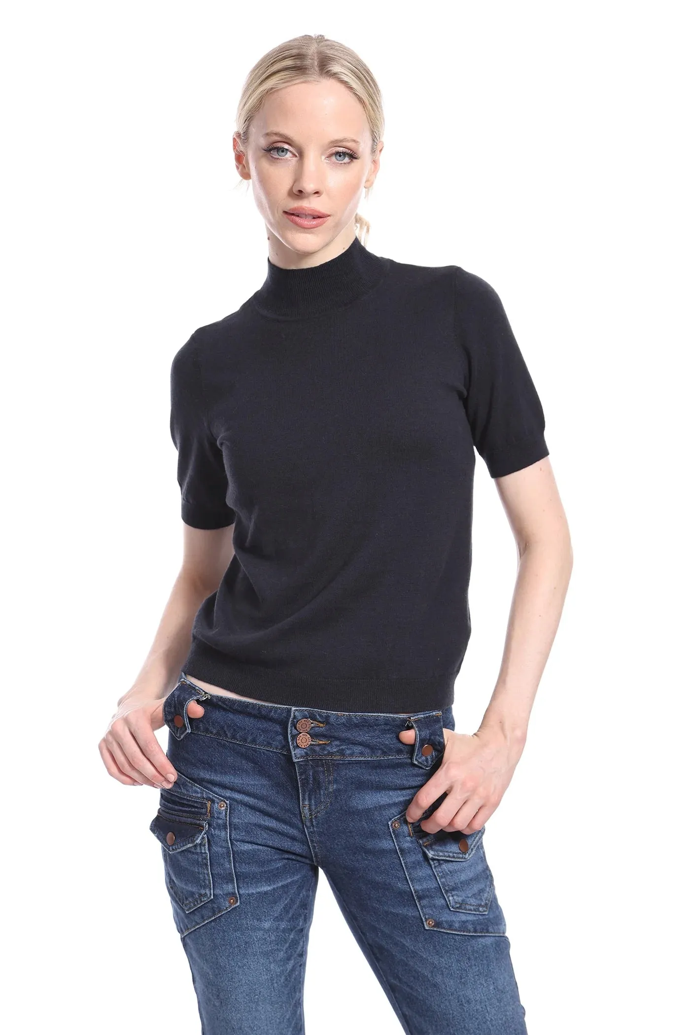 Minnie Rose Short Sleeve Mock Neck