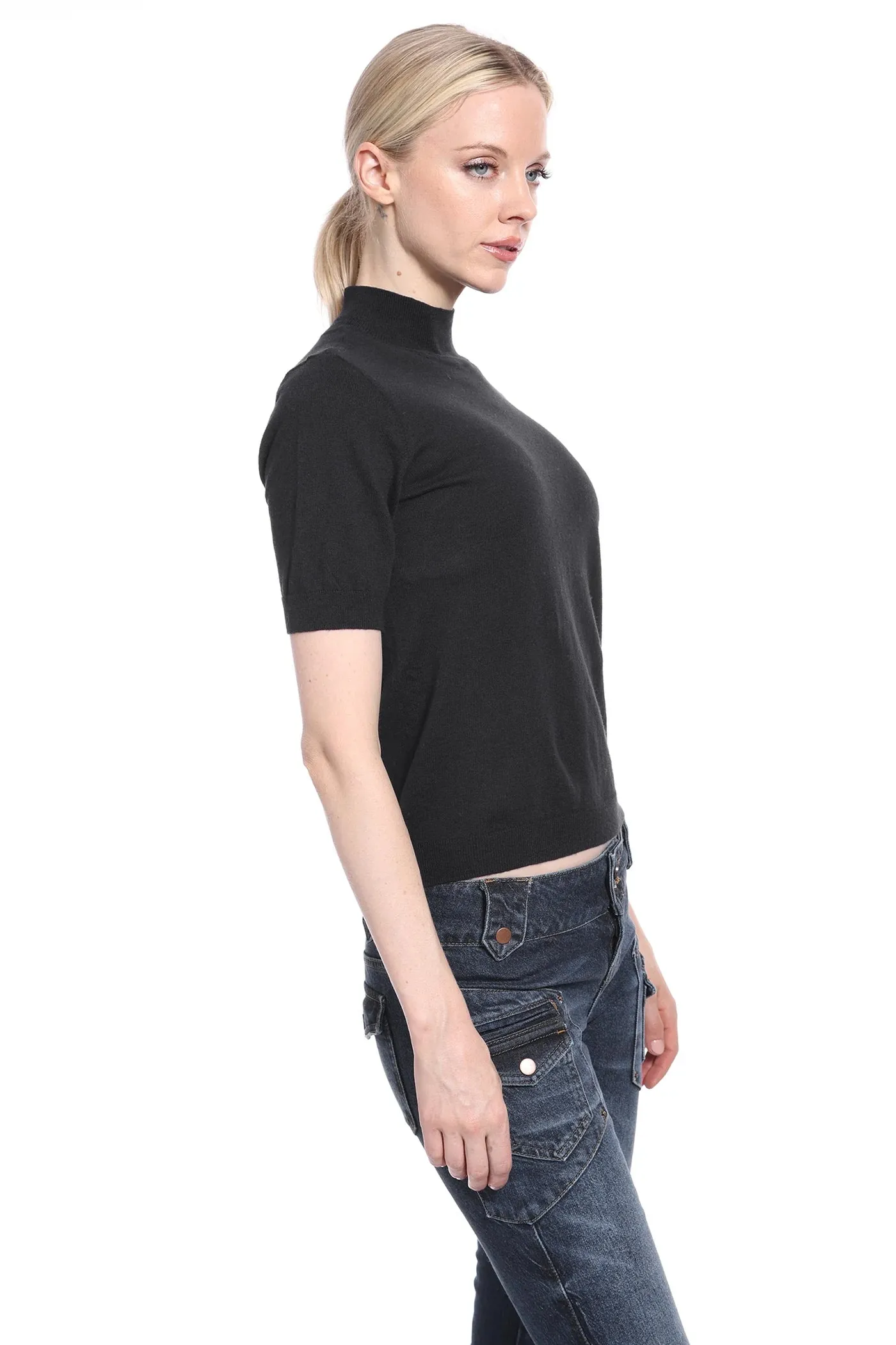 Minnie Rose Short Sleeve Mock Neck