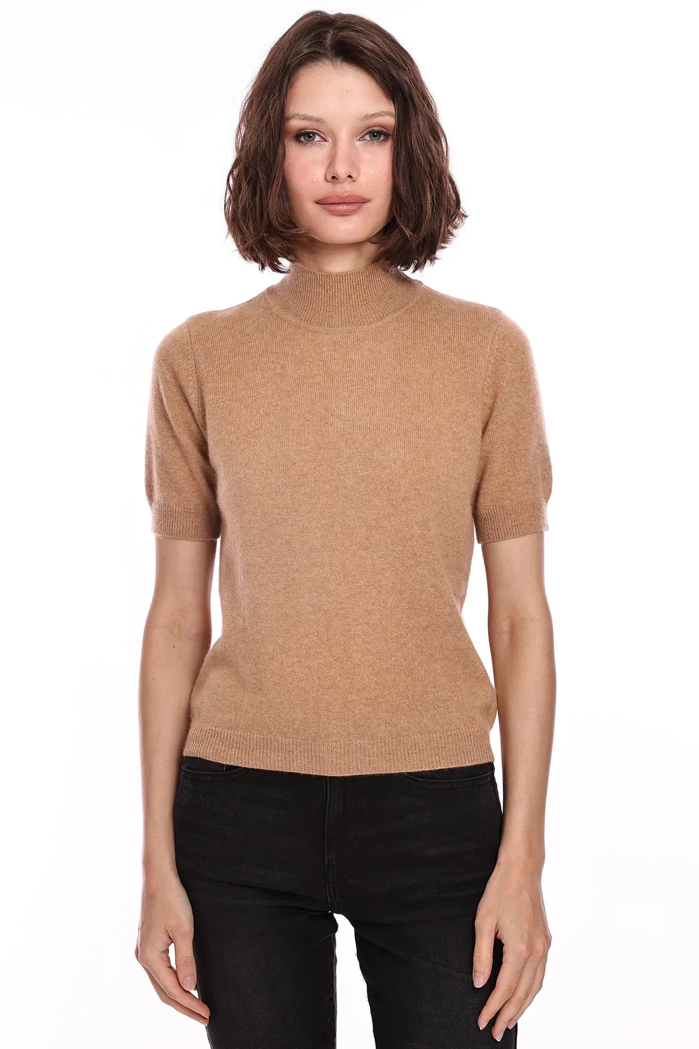 Minnie Rose Short Sleeve Mock Neck