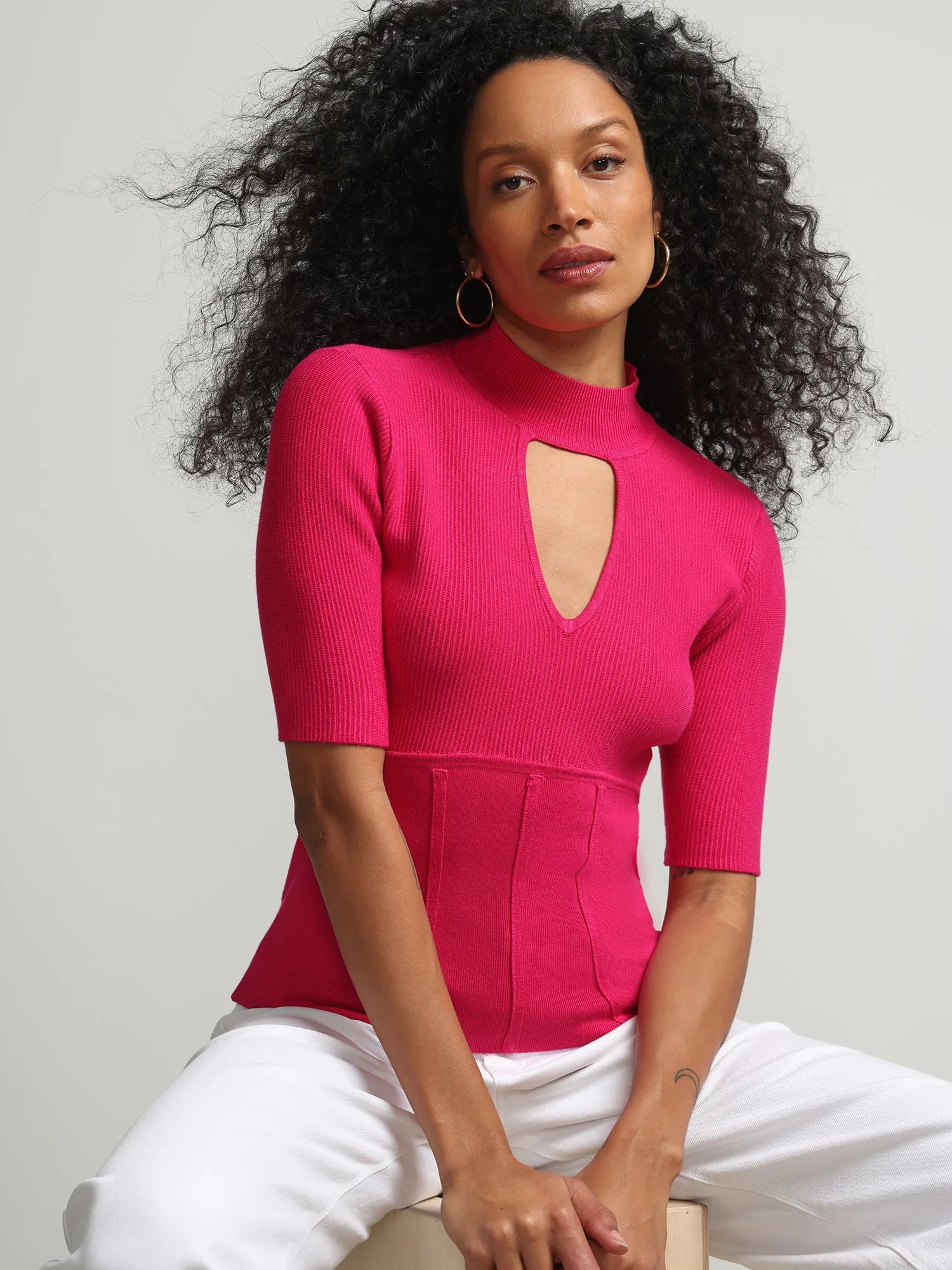 Mock-Neck Cut-Out Contour Sweater