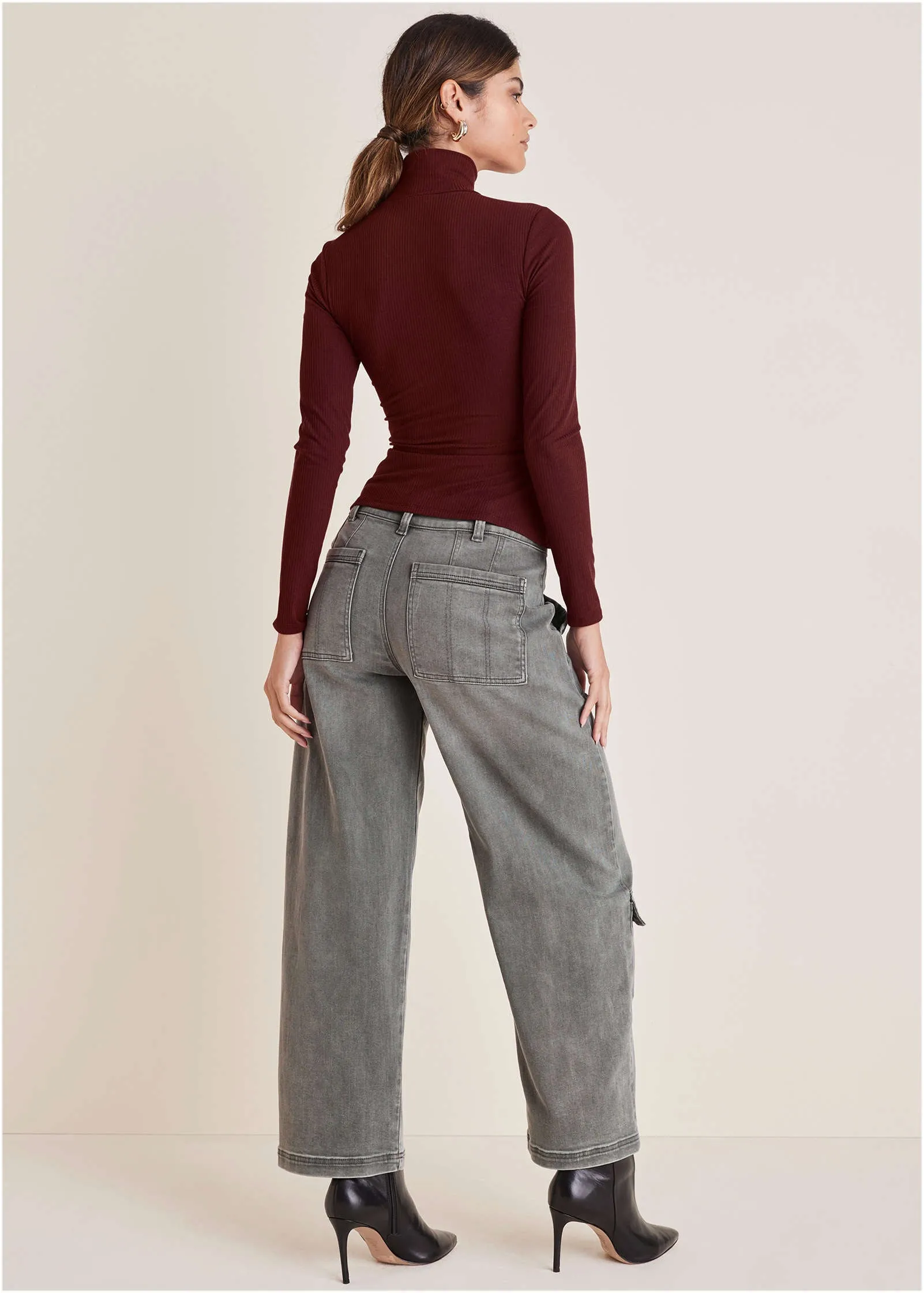 Mock Neck Cutout Top - Wine