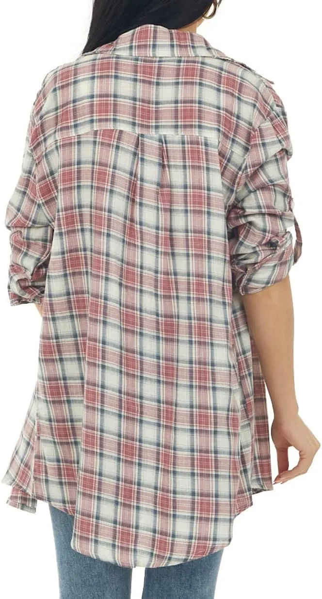 NUOREEL Womens Plaid Shirts Button Down Flannel Shirts Boyfriend Long Sleeve Shirts