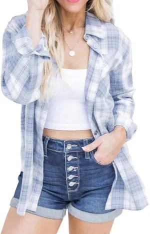 NUOREEL Womens Plaid Shirts Button Down Flannel Shirts Boyfriend Long Sleeve Shirts