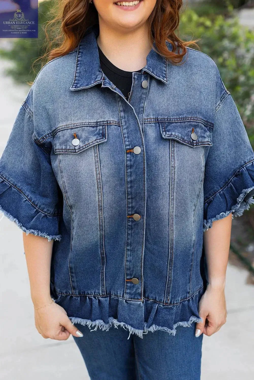 Peacock Blue Plus Size Denim Jacket