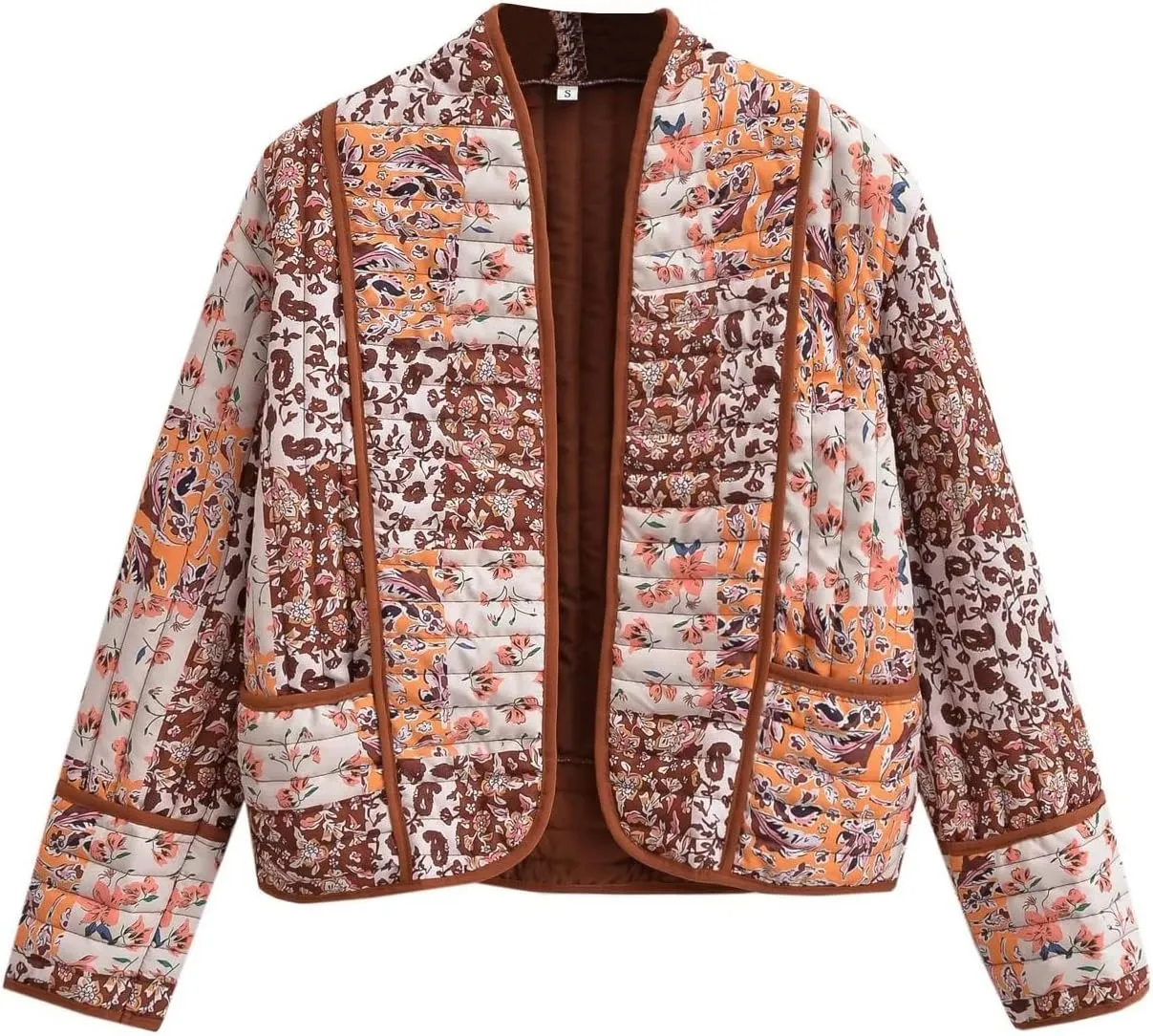 Perbai Womens Floral Cropped Quilted Jacket Lightweight Reversible Open Front Puffer Cardigan Coat