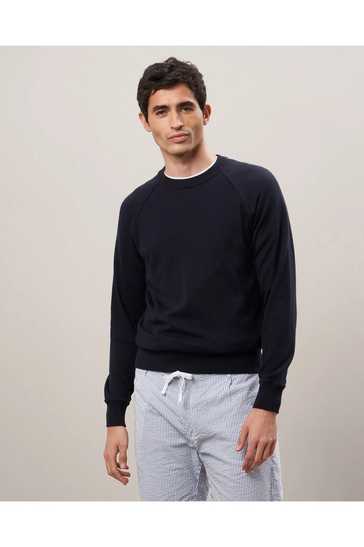 Pima Cotton & Cashmere Sweater - Navy