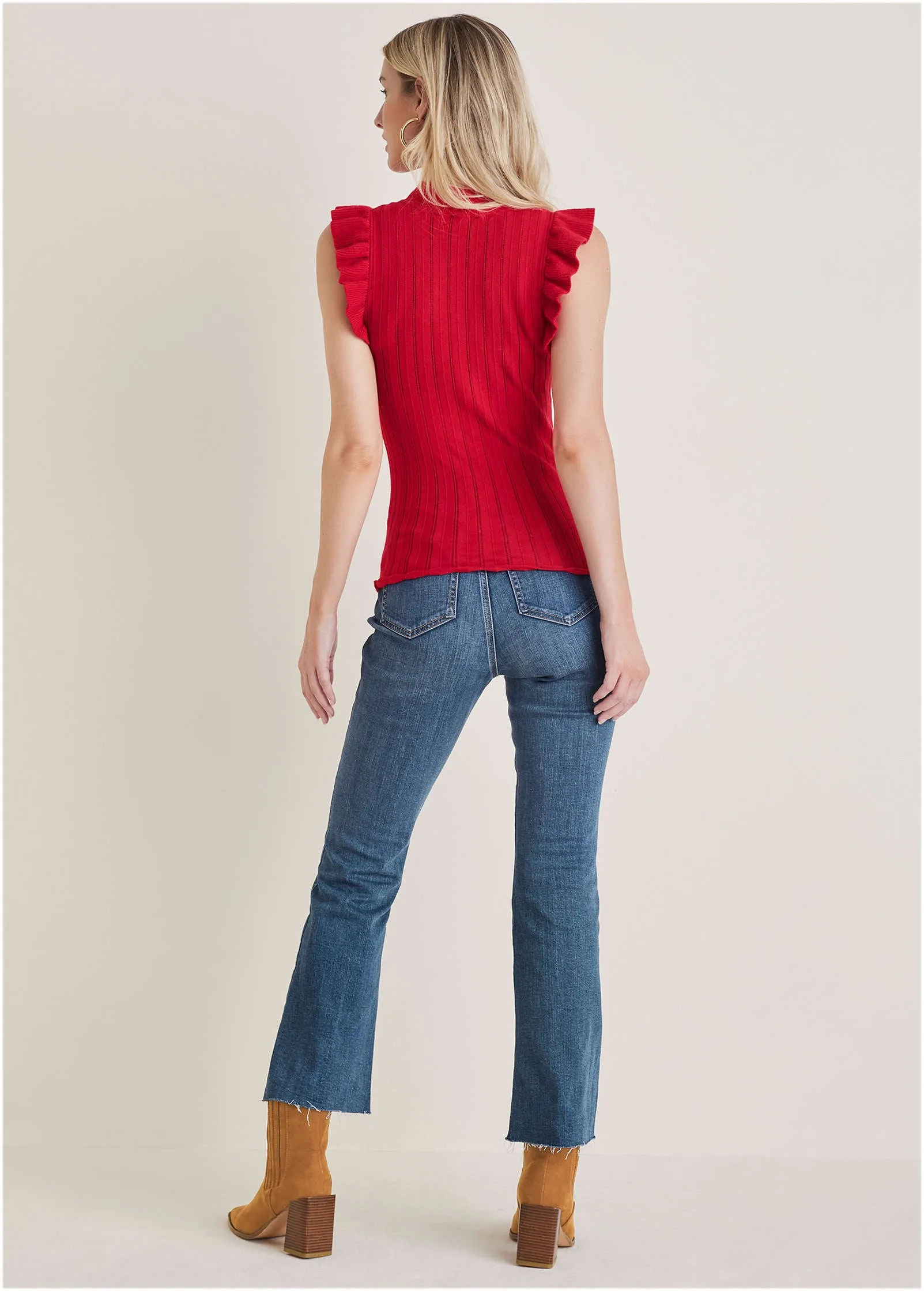 Ruffle Mock Neck Sweater - Haute Red