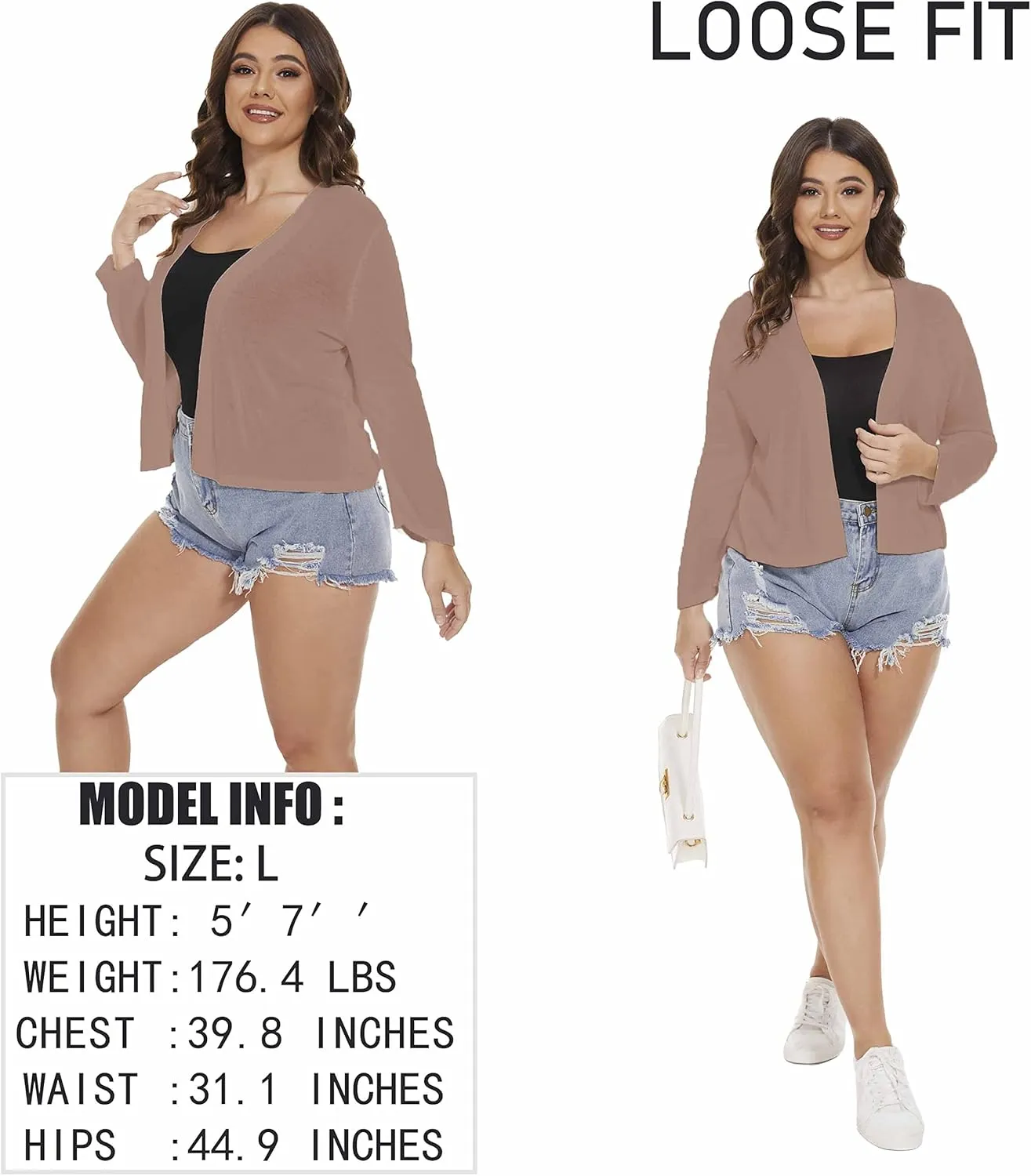 Satuun Women's 3/4 Sleeve Bolero Shrugs Lightweight Open Front Cropped Cardigan Sweaters