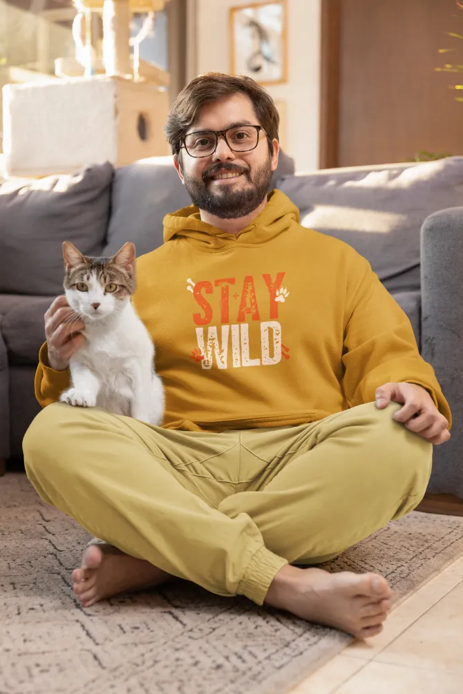Stay Wild Mustard Yellow Printed Hoodie for men