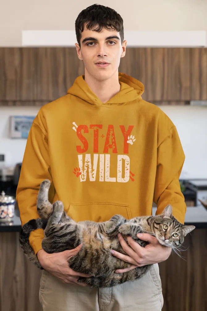 Stay Wild Mustard Yellow Printed Hoodie for men