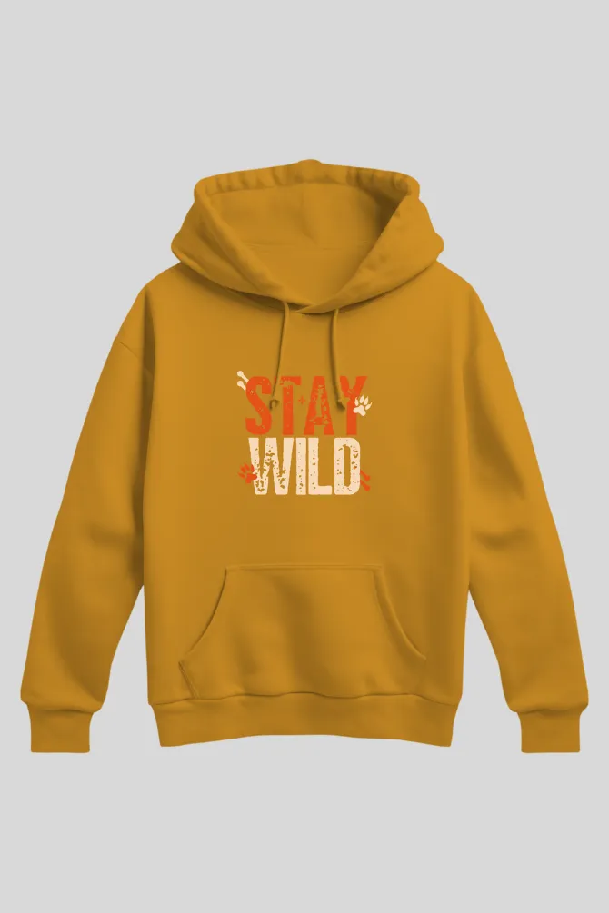 Stay Wild Mustard Yellow Printed Hoodie for men