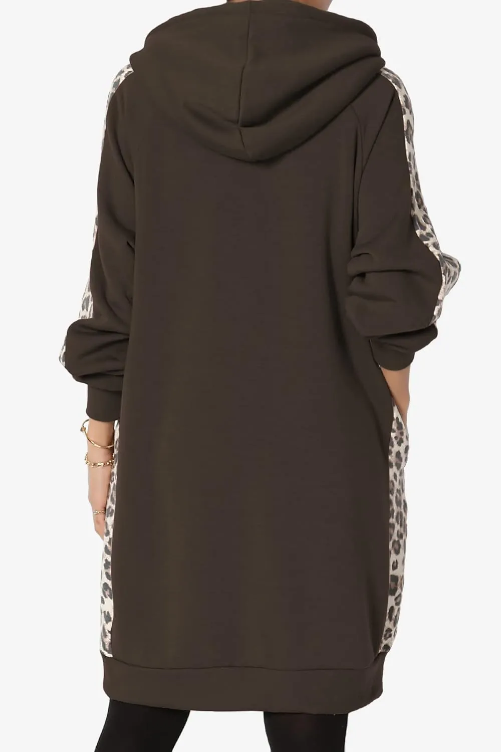TheMogan Leopard Accent Loose Fit Pocket Pullover Hoodie Long Tunic Sweatshirts