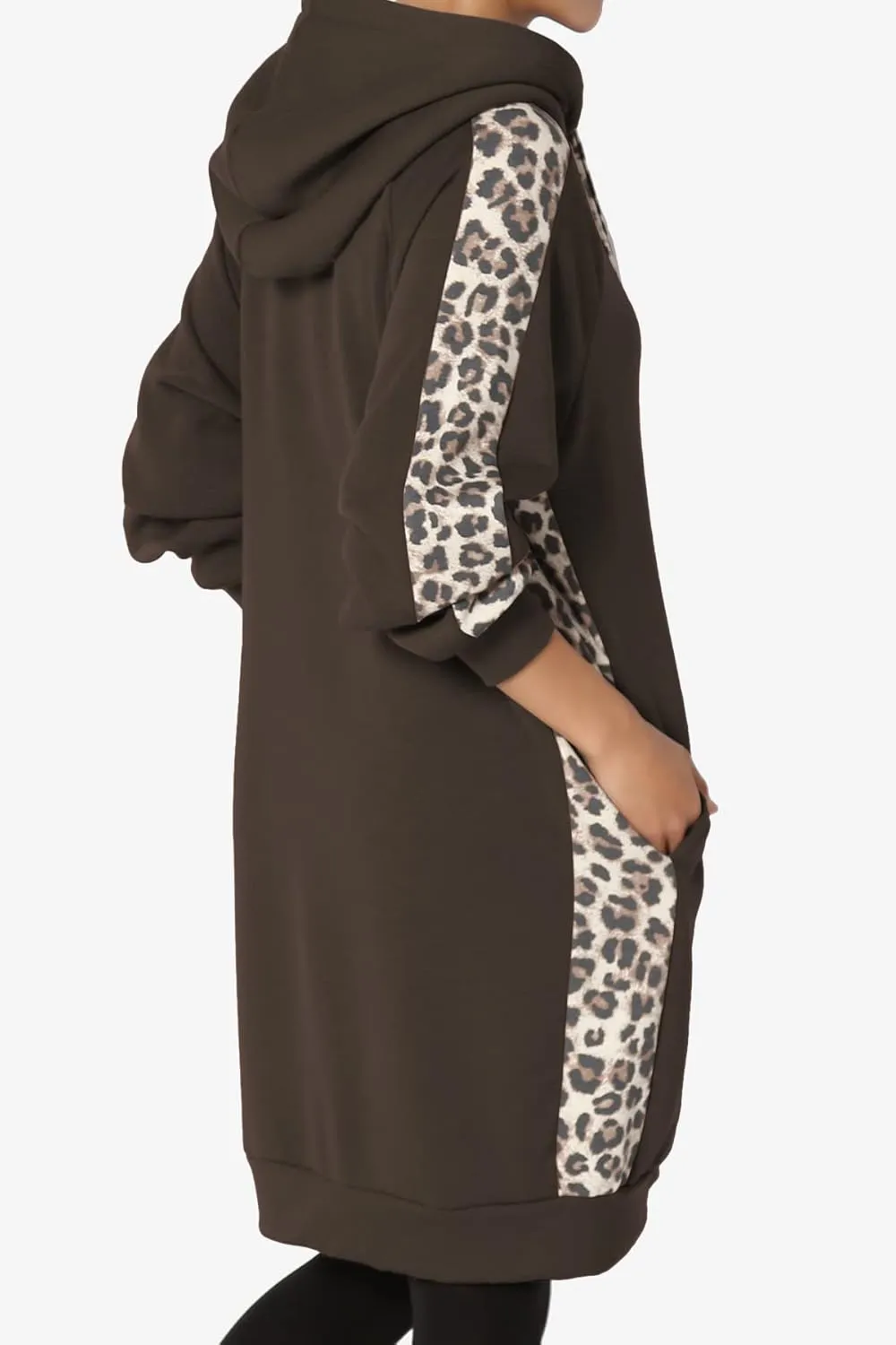 TheMogan Leopard Accent Loose Fit Pocket Pullover Hoodie Long Tunic Sweatshirts