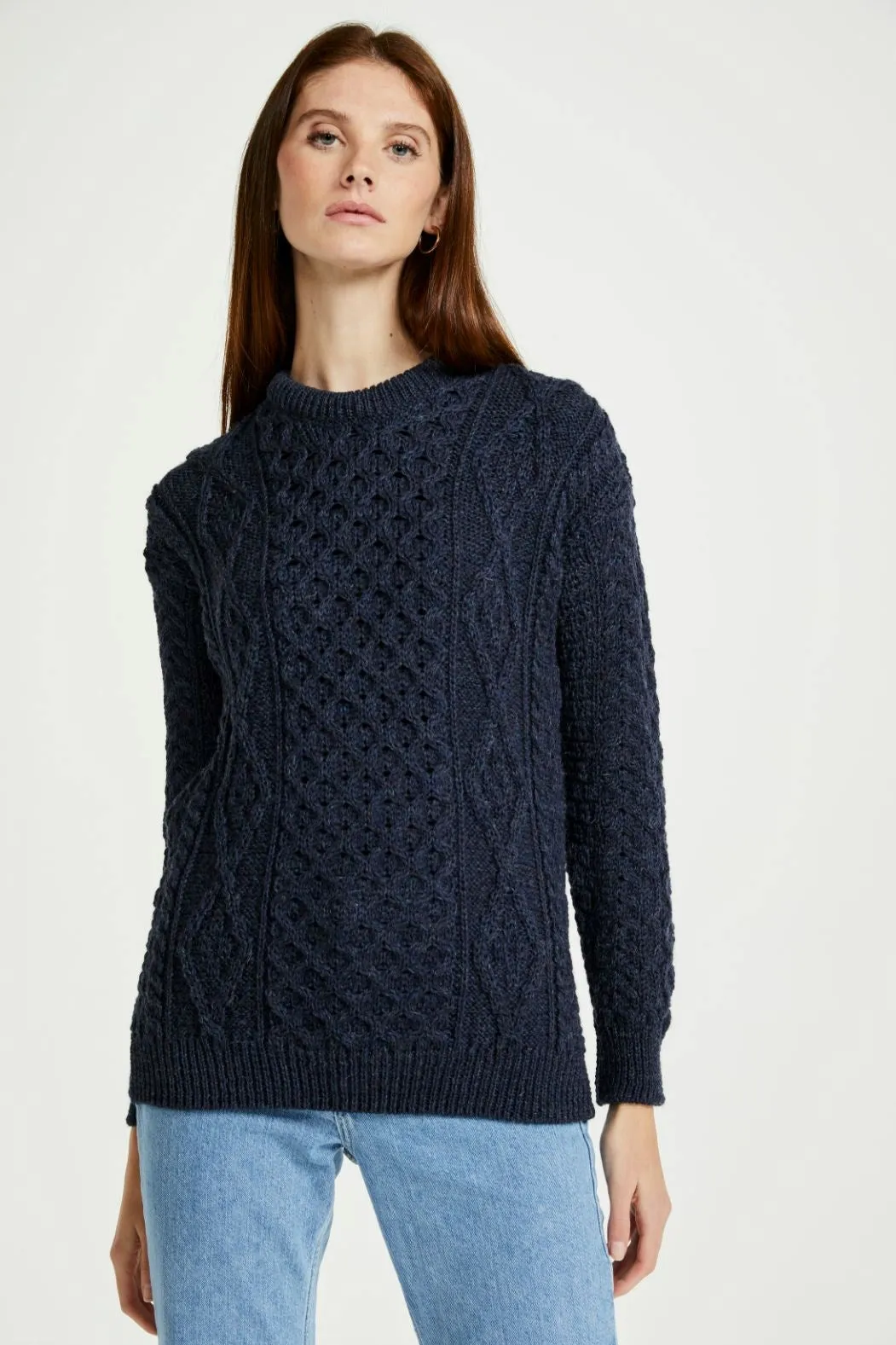 Unisex Aran Wool Sweater | Navy