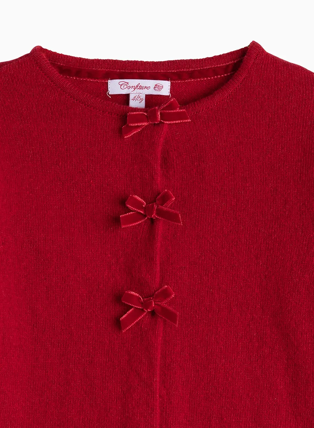 Velvet Bow Cardigan in Crimson