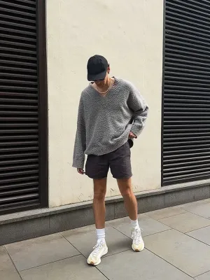 Wiaofellas  -  Men's Solid Color Knitted V Neck Sweater Casual Male Loose Long Sleeve Pullovers Autumn New High Quality Hot Sale Tops