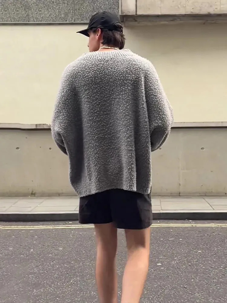 Wiaofellas  -  Men's Solid Color Knitted V Neck Sweater Casual Male Loose Long Sleeve Pullovers Autumn New High Quality Hot Sale Tops