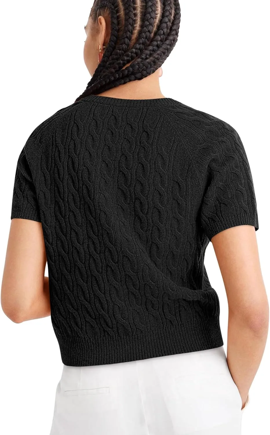 Yousify Short Sleeve Sweaters for Women Trendy 2024 Summer Spring Tops Crewneck Button Up Blouses S-2XL